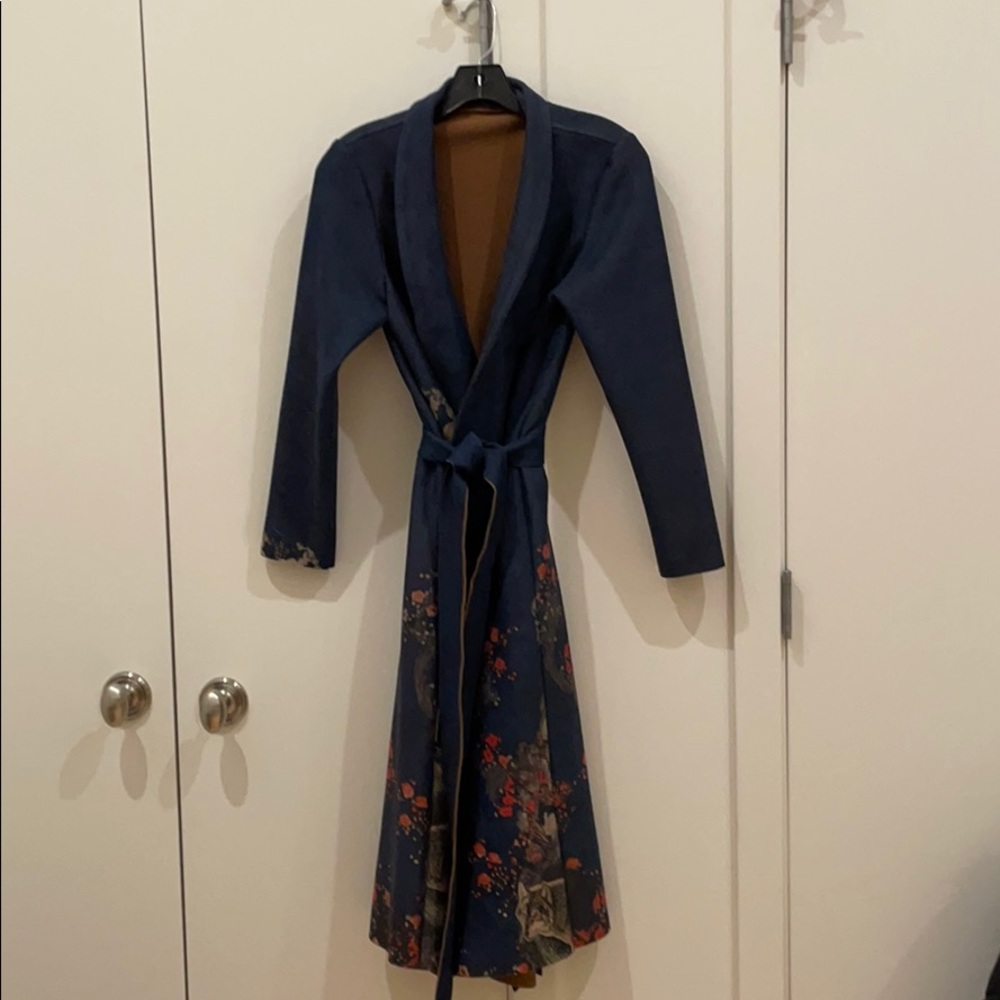 Denise Hajjar Faux Suede Trench Coat Nature Print